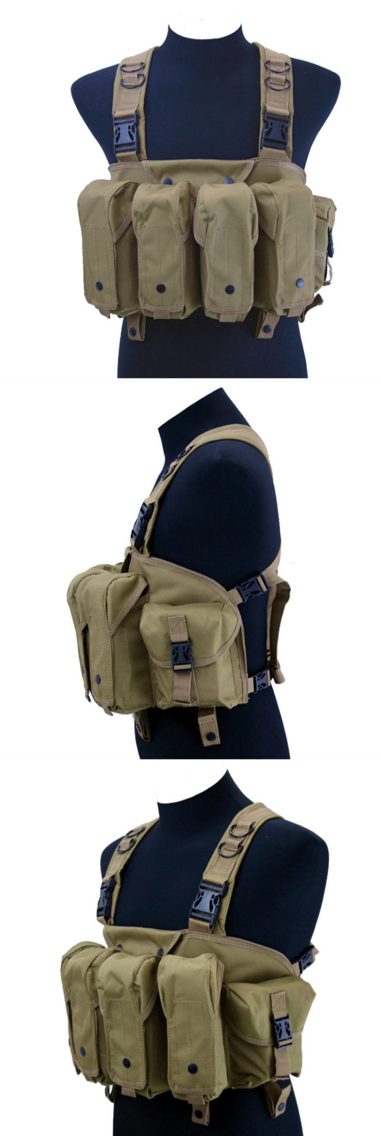 Nylon Camping Tactical Chest Rig Magazine Pouches Vest Adjustable Size