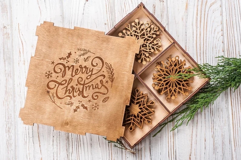Personalized christmas ornaments Wooden snowflakes Set of 16 snowlakes Snowflake ornament