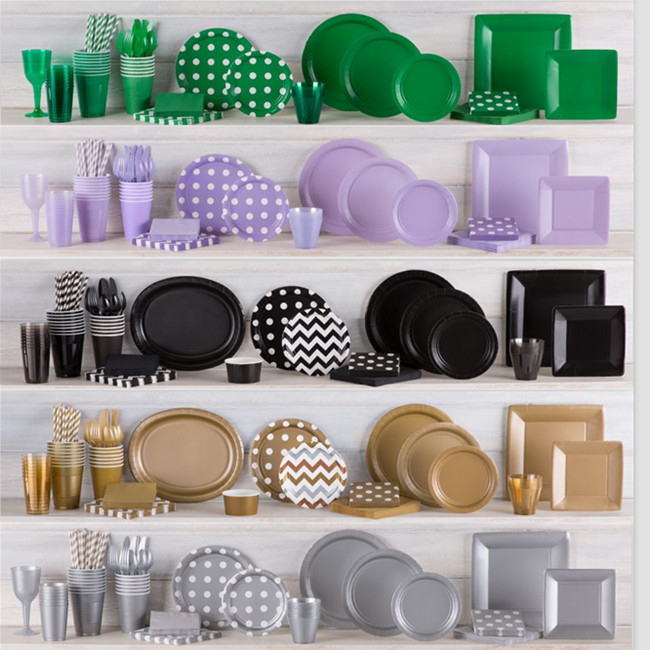 Colorful Party Pack! Includes Colorful Dinner Plates, Cutlery, Napkins And Cups bronzing hot silver paper tray