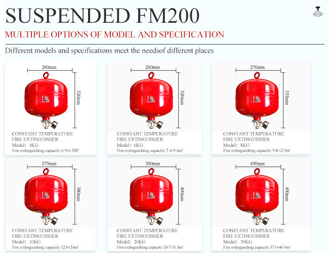 Hanging FM200 Fire Extinguisher Kit With Red Carbon Steel Cylinder Brass Valve