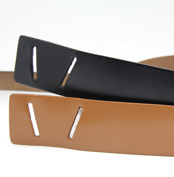 Wide To Narrow 2cm Women's Fashion Leather Belts Double Rectangular Hole Plain