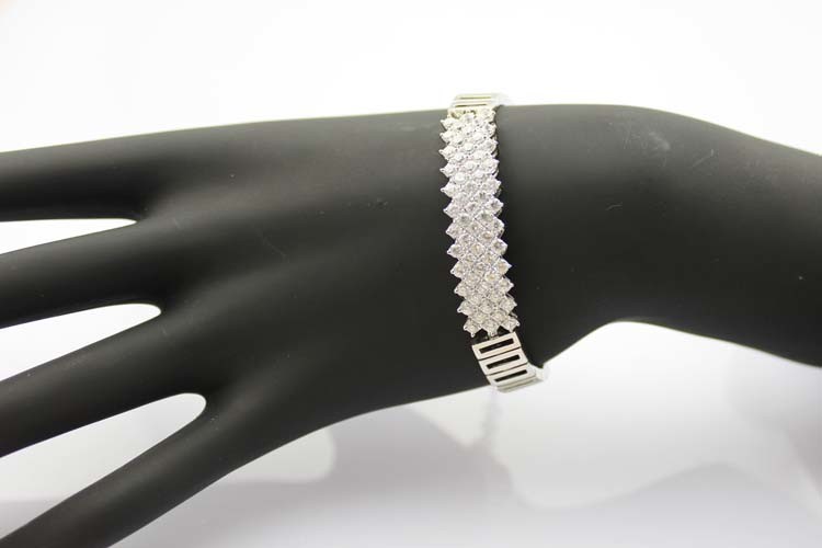 925 Silver Silver Link Bracelet Clear Cubic Zircon Tennis Bracelet (YAQS005)