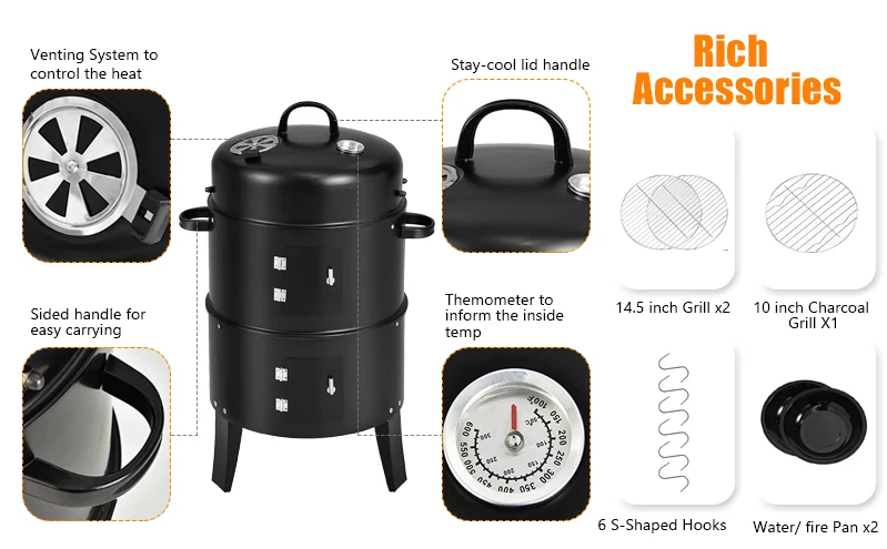 Outdoor Kitchen Trolley Barbecue with 4 Burners Gas BBQ Grill and Flame Safety Device