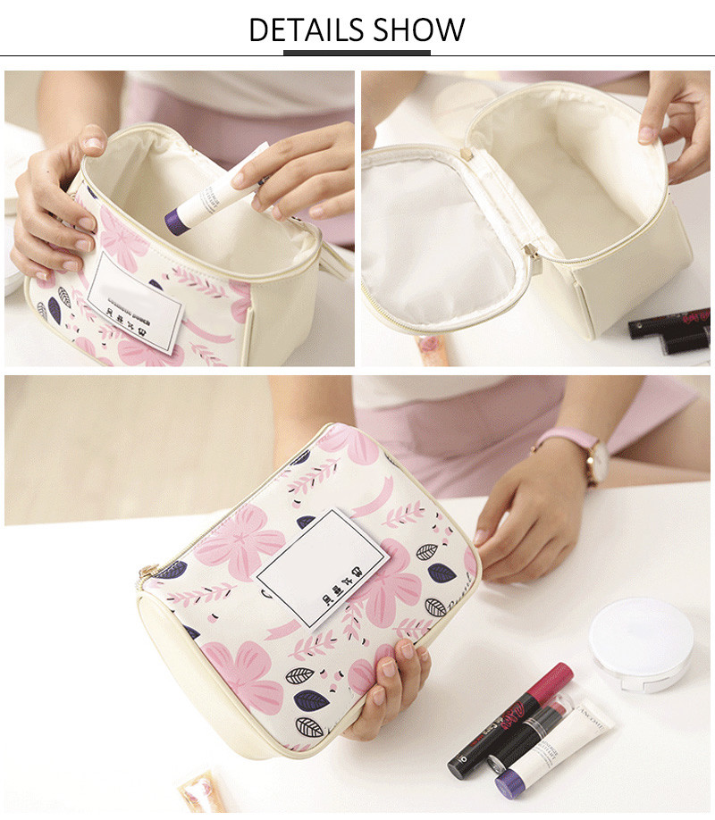 Waterproof PU Leather Flower Pattern Cosmetic Bag