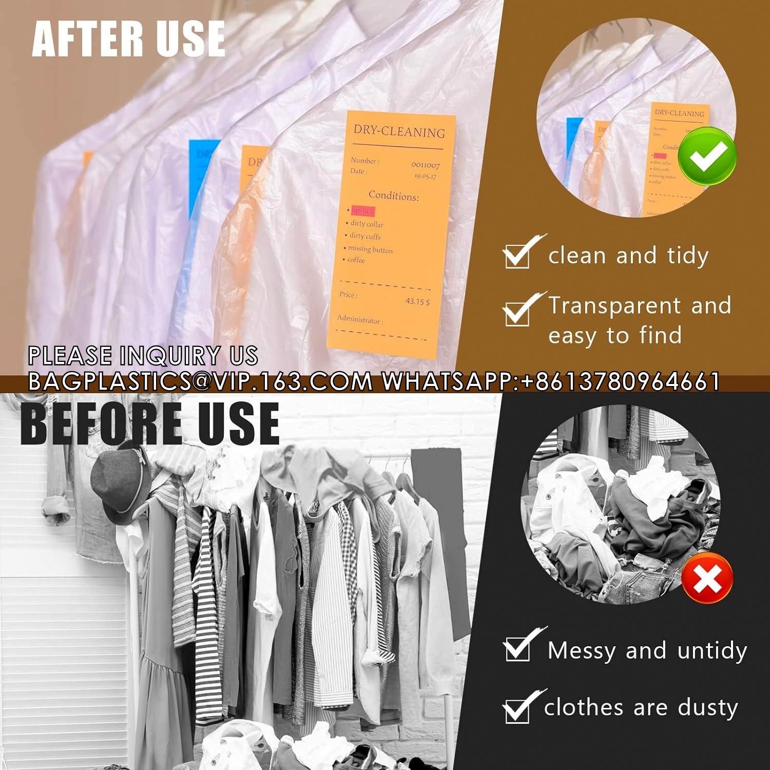 Plastic Garment Bags Clear Dress Covers For Hanging Transparent Dry Cleaning Bags Dust-Proof Garment Covers
