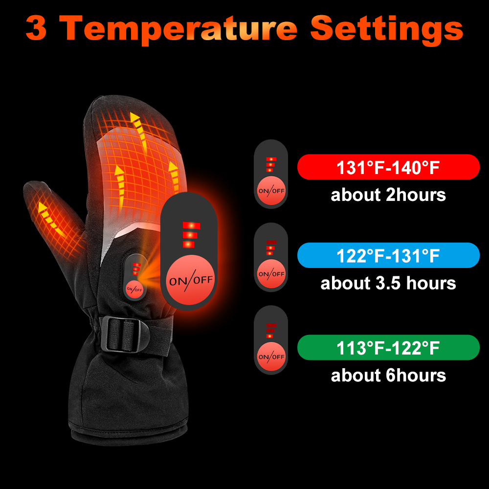 Winter Warming Skiing Rechargeable Heated Gloves Mittens Black Adult Waterproof Anti Slip