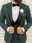 Infinite Green Slim Fit Velvet Mens Peak Lapel Tuxedo