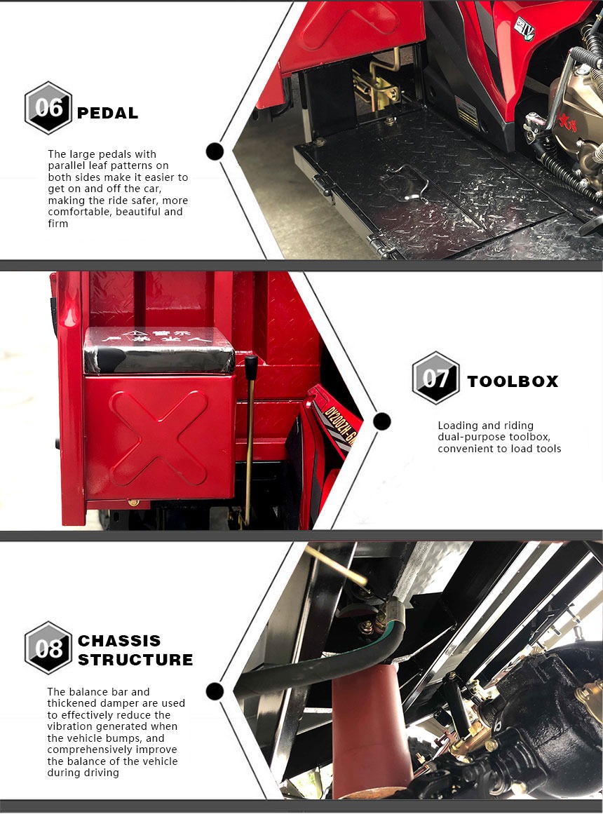 Tuk Tuk Chassis 250cc Zongshen Engine Hot Gasoline Cargo Tricycle for 5.0 Inch 70 Km/h