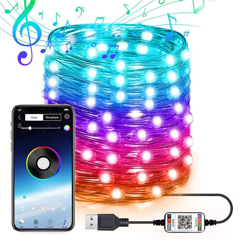 Christmas Tree Decoration LED String Lights Smart Blutooth Personalized RGB String Lights Customized App Remote Control Lights