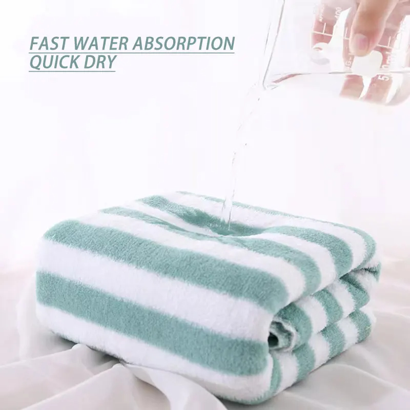 Polyester Towel Bath Towel Sets Wide Striped Colorful Thick Absorbent Coral Fleece Towel