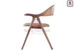 Ash Wood Brown Leather Dining Chair With Armrests