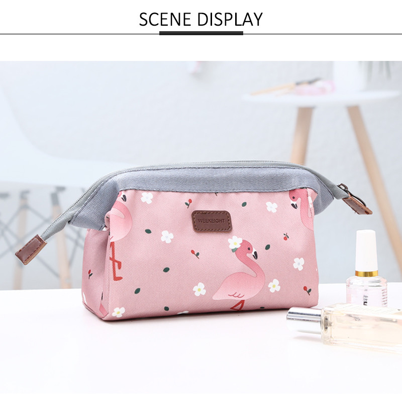 Travel Portable Multi-Function Pink Printed Korean Toiletry Wash Zip Bag