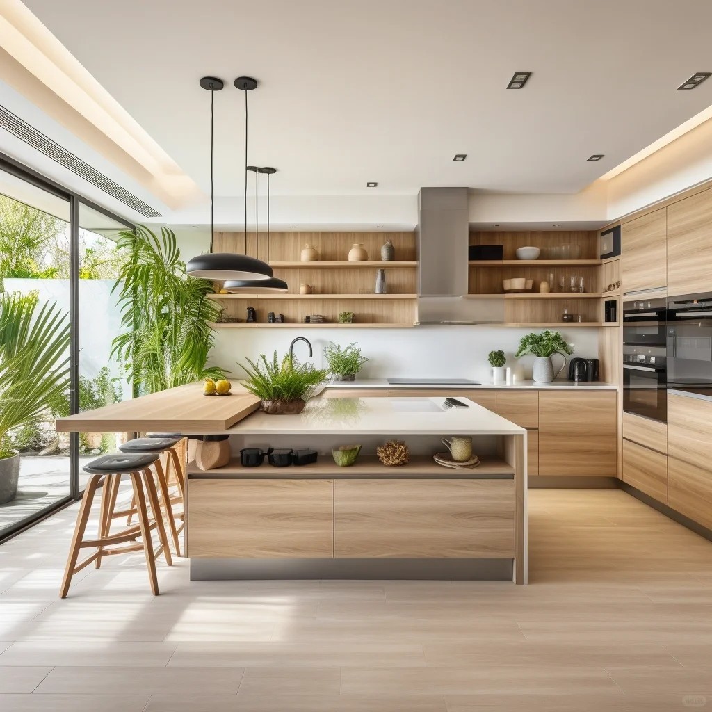 Factory Modern Natural Wood Grain Veneer Melamine Custom Kitchen Cabinets