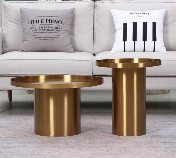 Modern Style Brass accent Stainless Steel Frame Round Coffee Table Side table