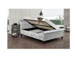 Fabric Grey Velvet King Size Bed Frame With Crystal Buttons