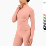 Women Lulu Gym Long Sleeve Yoga Zip Jacket 210gsm High Neck Slim Fit