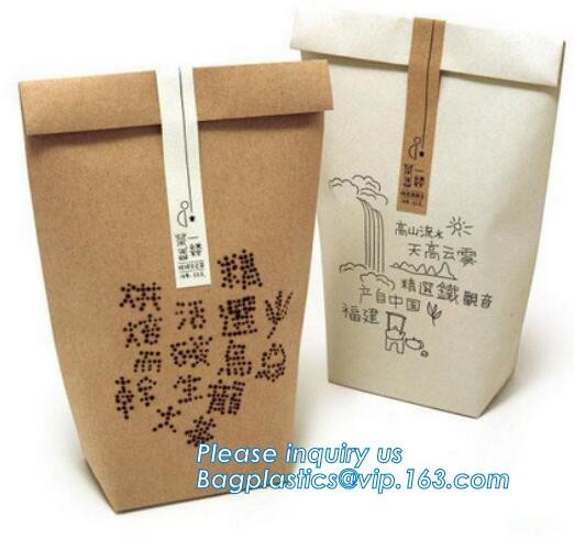 tea brown paper bag with logo print eco friendly With Ribbon Handles wine packaging offset bags,Decorative Paper Bags wi