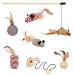 Cat Teaser Playing Cat Toys Interactive Set Wooden Gift Box 7pcs Cat Teaser Wand