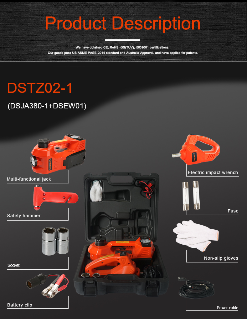 3 Ton Electric Hydraulic Jack Kit 12v Electric Impact Wrench