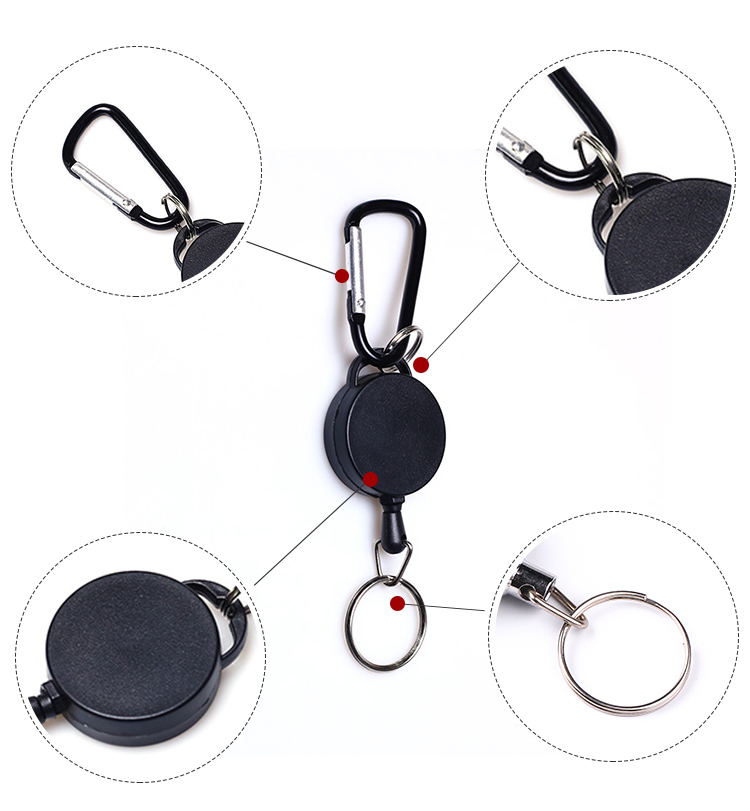 Deyi Badge Reel Reinforced ID Strap Key Ring Metal Custom Carabiner Key Chain