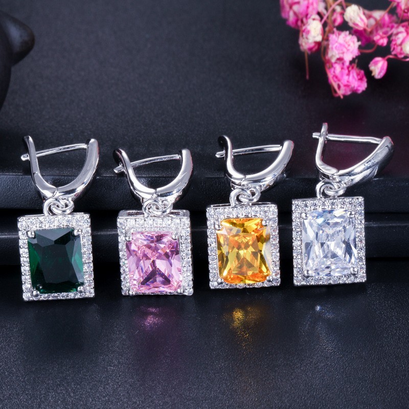 Fashion Square Shiny Rhinestones Necklace Ring Earrings Wedding Jewelry Elegant Luxury New Women Jewelry Sets