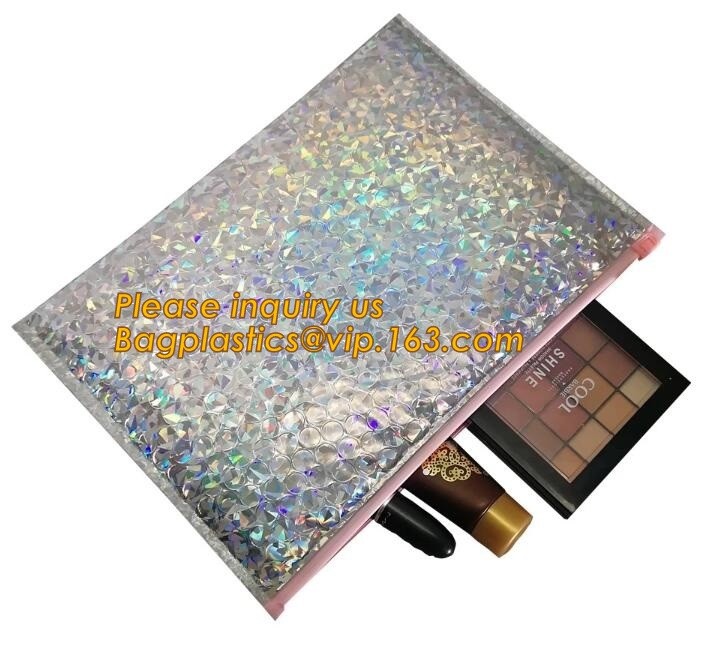 Holographic Zipper Slider Zip Lock Bubble Bag,Cosmetic Zipper Bag/Rose Gold Slider Bubble Bag with Logo,Slider Bubble Zi