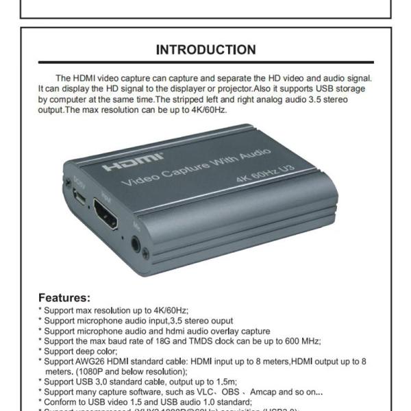 Professional 4K 60Hz HDMI To USB3.0 Video Capture Card With Audio Output And USB 3.0