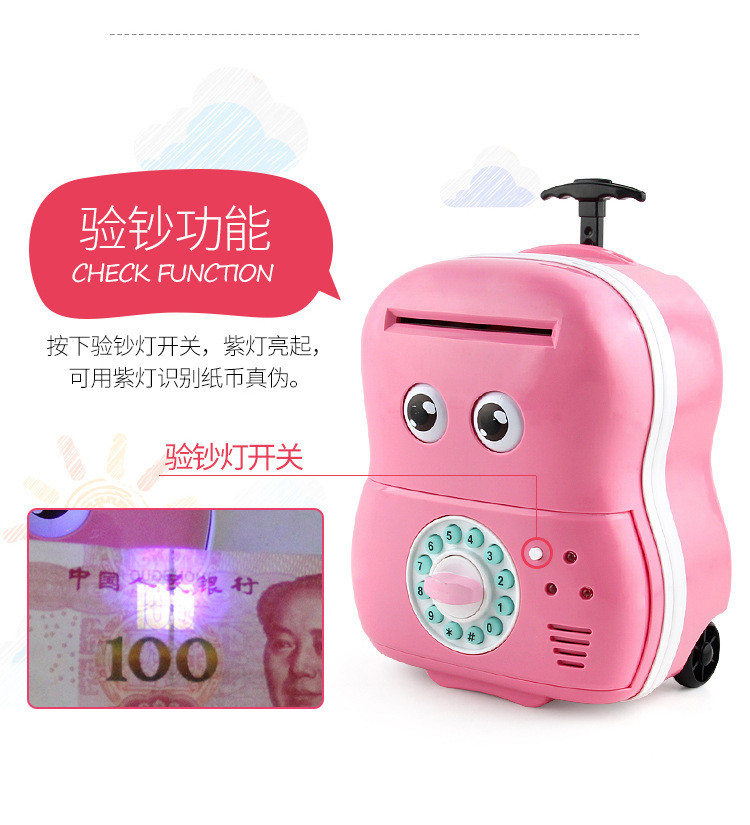 abs material pull rod suitcase coin piggy bank for kids