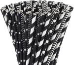 7.7 Inch Biodegradable Black And White Striped Straws