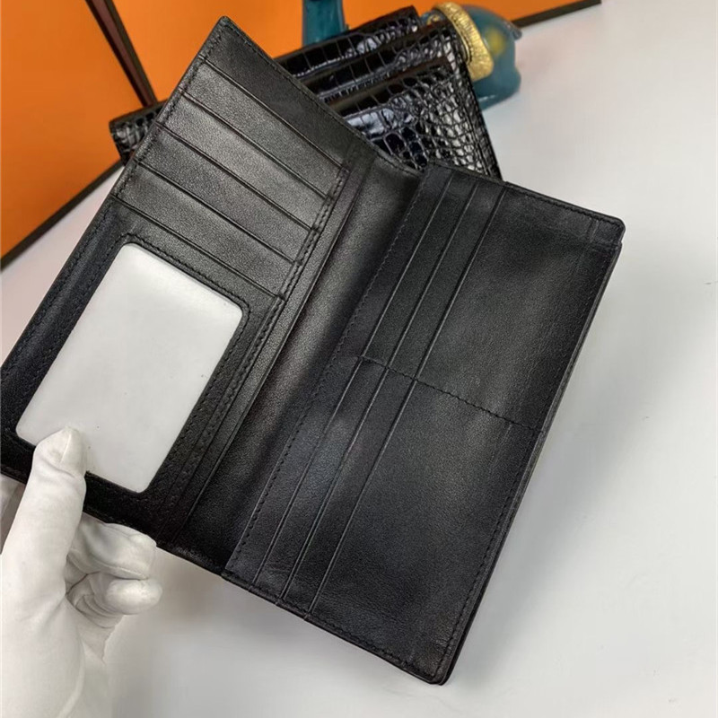 Genuine Crocodile Belly Skin Businessmen Bifold Clutch Purse Wallet Authentic Alligator Leather Male Long Card Holders