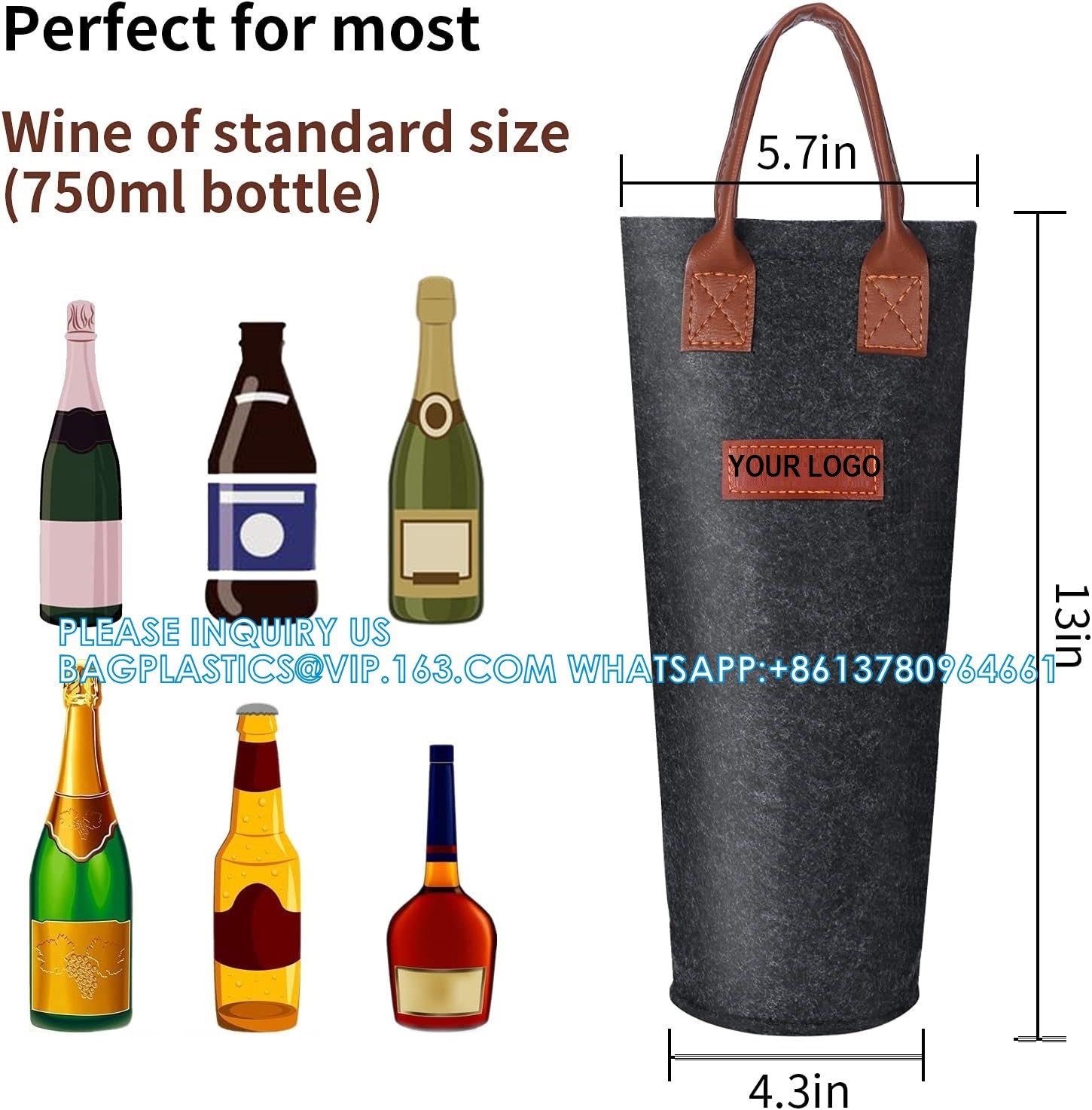 Single Felt Bottle Wine Tote, Bottle Wine Carrier Bag Padded Wine Perfect Wine Lover'S Wedding Gift (White & grey)