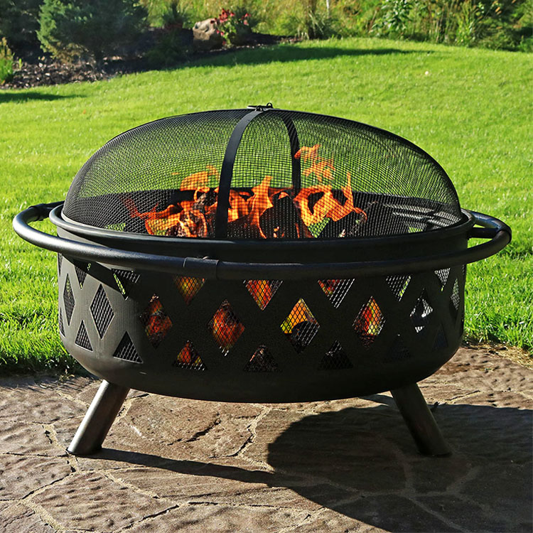 Outdoor Patio Backyard Garden Bonfire Camping Metal Fire Pit Bowl with Poker and Cover