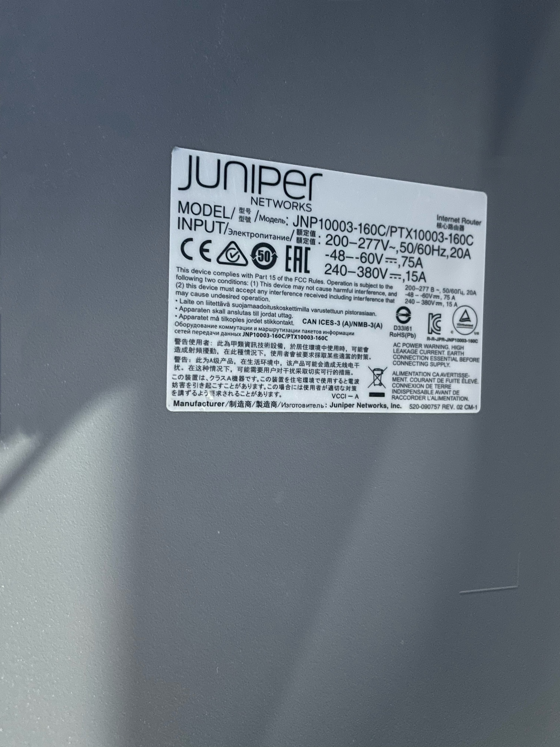 10/100/1000/100000/400000Mbps Transmission Rate Juniper PTX10001-36MR-AC And Stock