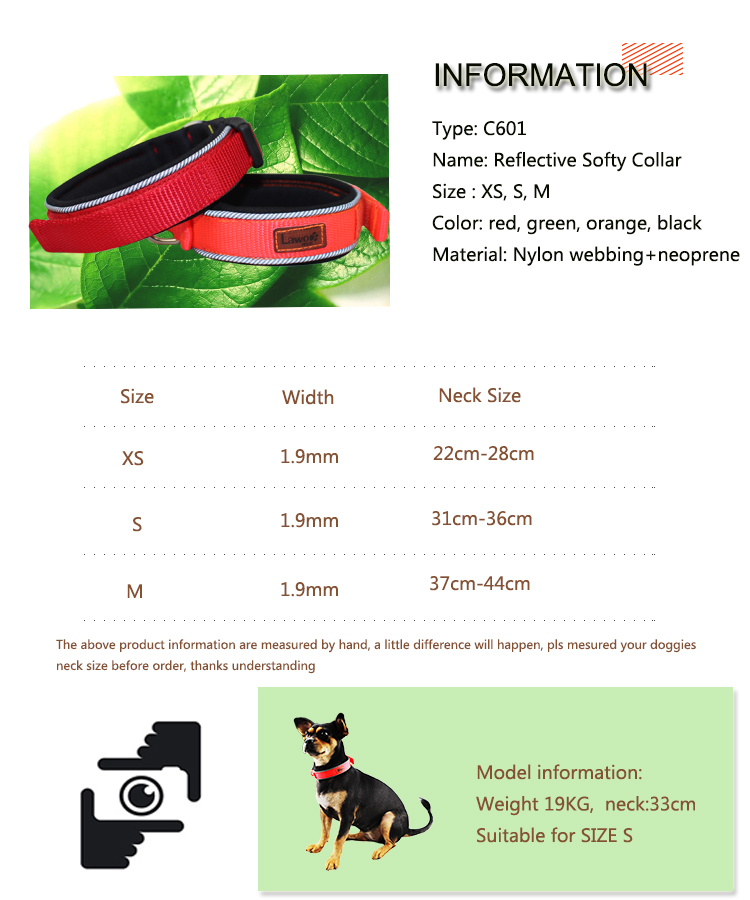 C601 Wholesale Adjustable Custom Print LOGO Soft Reflective Tape Padded Nylon Webbing Pet Dog Collar