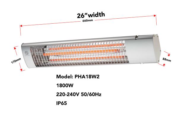 IP65 1800W Electric Patio Heater Infrared Radiant Heat Carbon fiber heating