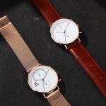 Analog Quartz Couple Watches 3ATM Mesh Strap Leather Couple Watches