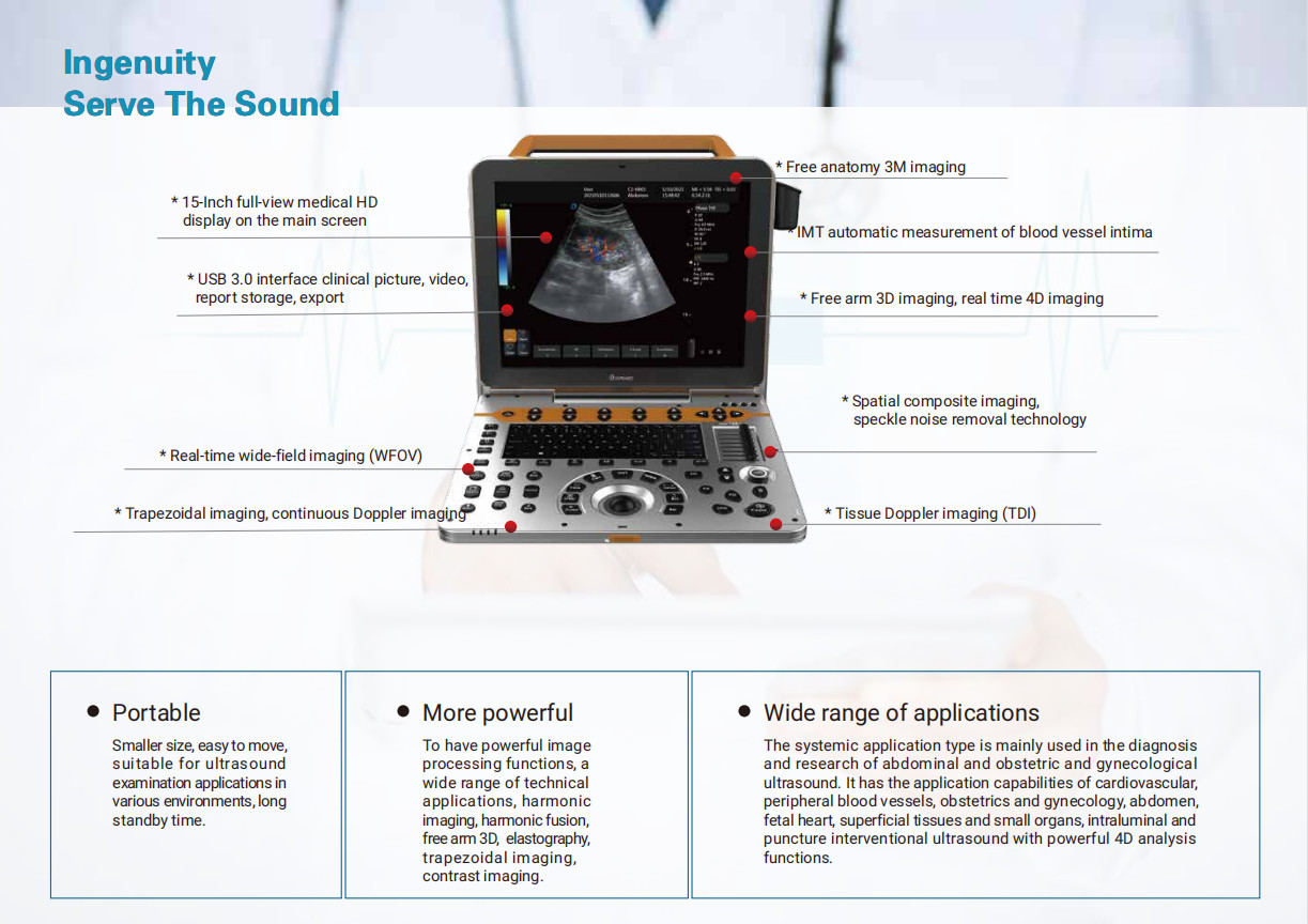 Portable Color Doppler Ultrasound Device Medical Diagnostic Machine GH-P8lite