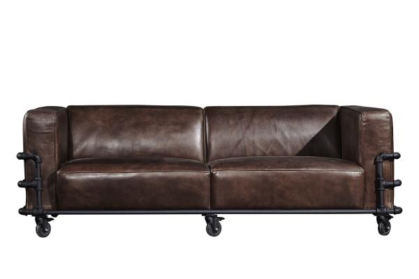 Buy cheap Industrial Rustic Style 3 Seater Leather Sofa With Pipe Shape Steel Frame from wholesalers
