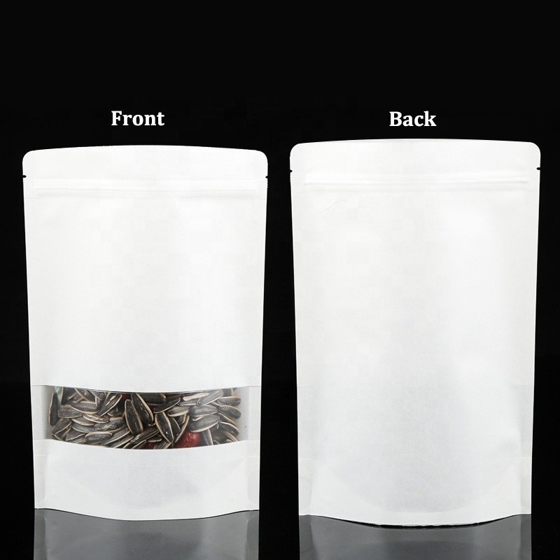 White Doypack Stand Up Pouch k Kraft Paper Bags With Clear Window And Zipper