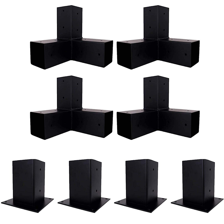 Custom Steel 3 Ways 4 Ways Brackets for Floor Posts Process Stamping Thickness 1mm-12mm