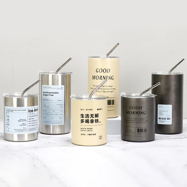 Buy cheap 12oz Straight Mugs Ice Coffee Tumbler Stainless Steel Thermos Insulated Coffee Tea Mug Beer Drinking Cup With Straw Lid from wholesalers