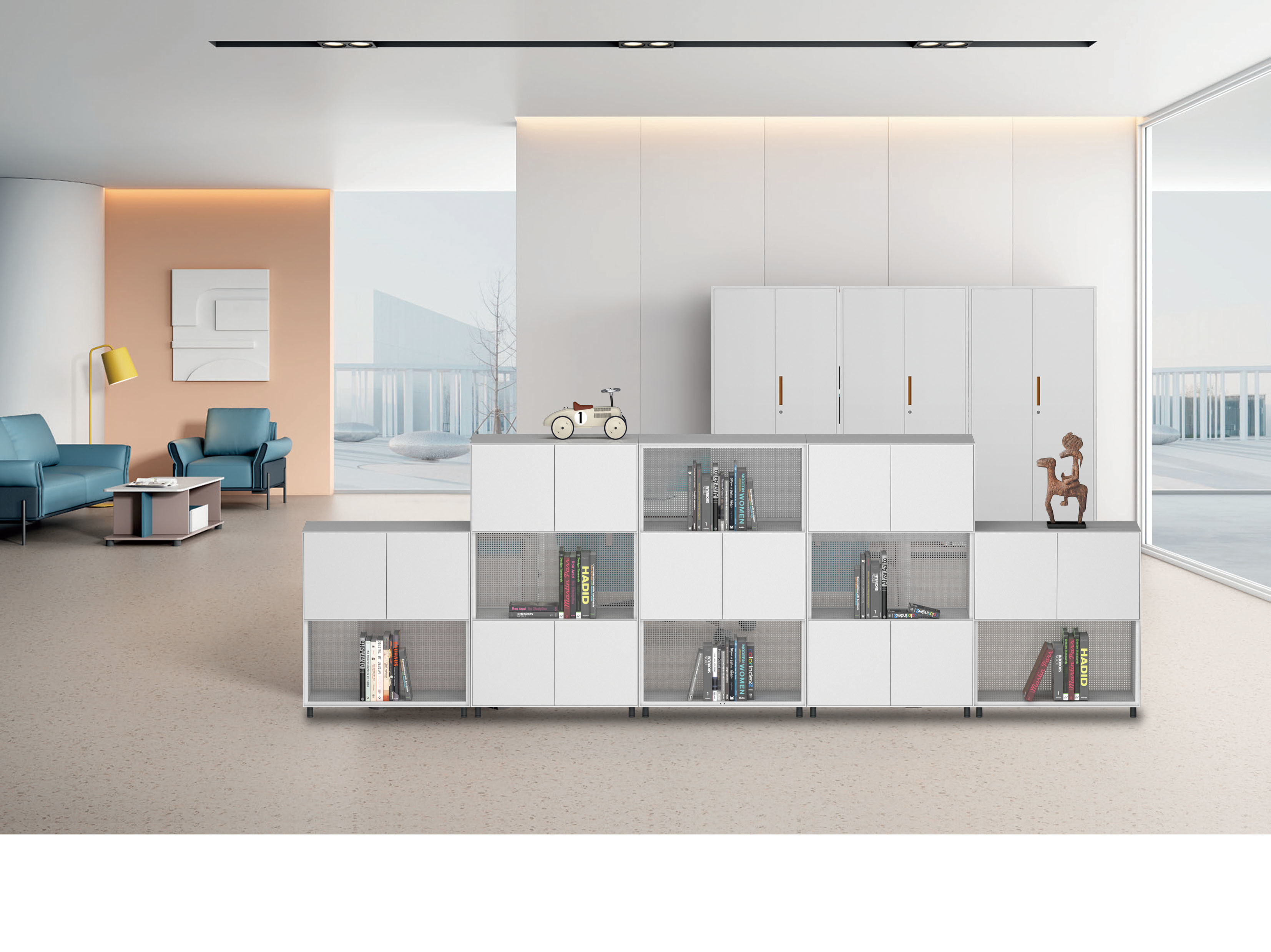 Durable Up Swing Door Down Open Steel Office Cupboard Slim Edge