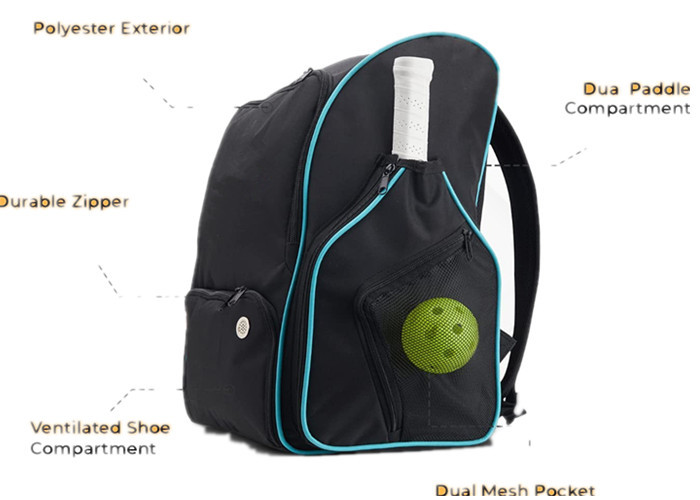 600D PVC Pickleball Racket Bag Backpack OEM / ODM With Outsides Racket Pocket Design