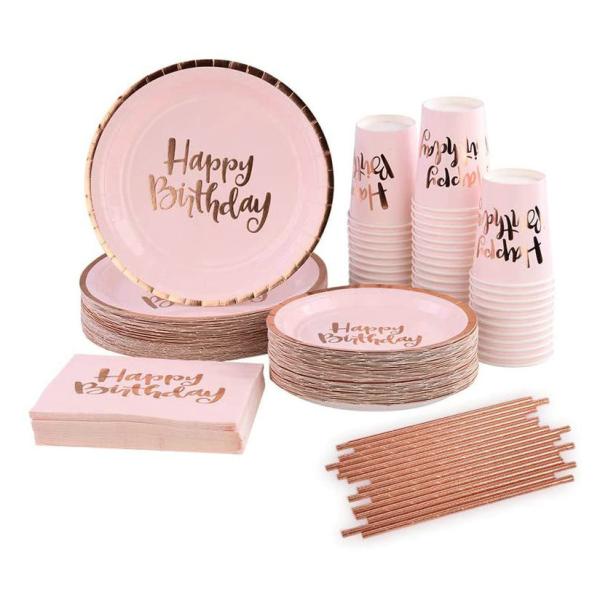 Buy cheap Pink Gold Pink Paper Plates And Cups Napkins from wholesalers