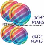 Happy Birthday Party Decoration Set Tie-Dye Disposable Banner Paper Plates