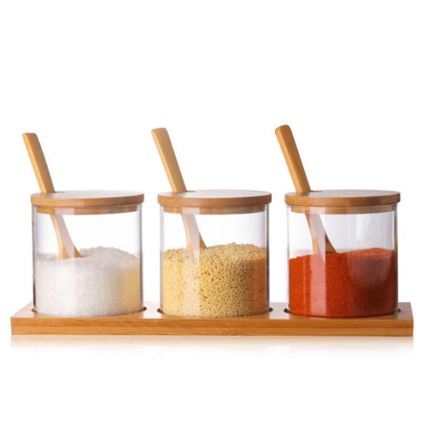 Buy cheap Glass Condiment Seasoning Containers Bulk Reusable Spice Jars With Wooden Lid Spoon from wholesalers