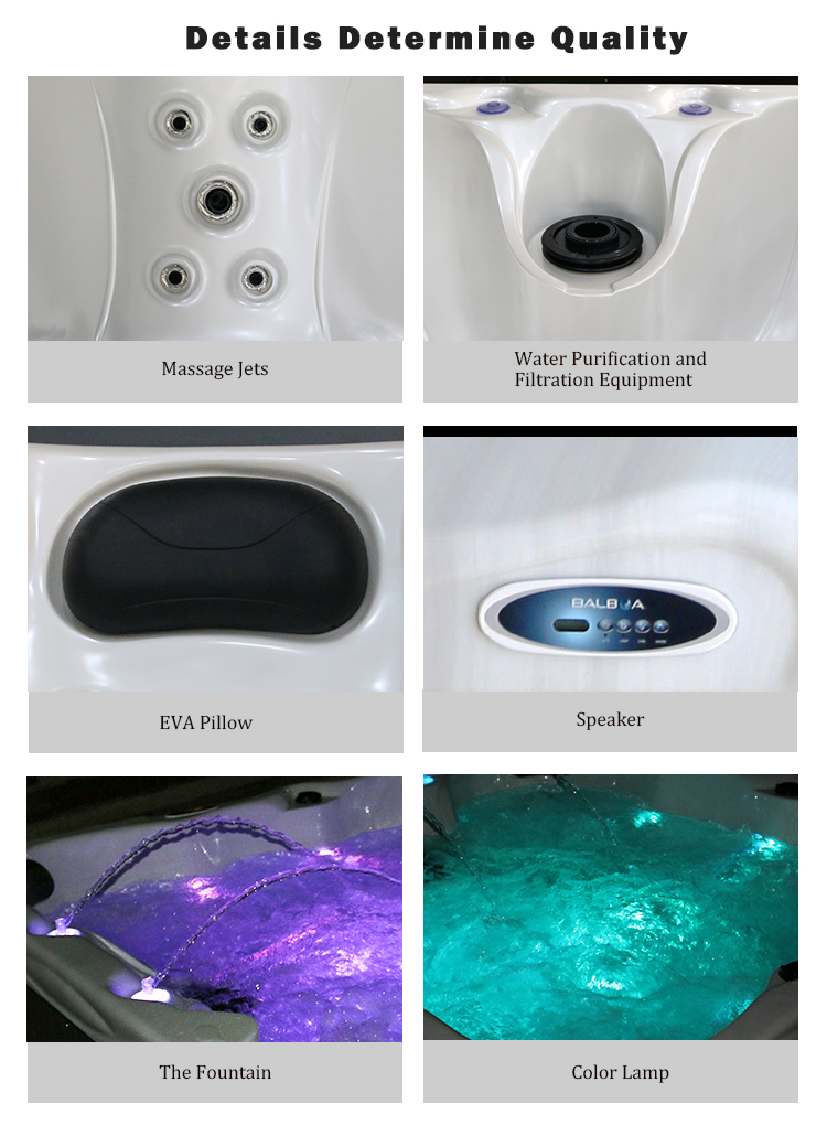 Garden Outdoor Whirlpool Spa Hot Tub 7 Seats Square Hydro Massage Bathtub