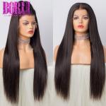 Silk Straight 360 Lace Frontal Wig Raw Brazilian Human Hair Elastic Net At Back