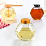 200ML 380ML Glass Hexagon Honey Bottle With Golden Silver Red Black Metal Lid