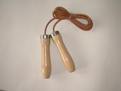 Buy cheap leather jump rope with red beech wooden handle from wholesalers